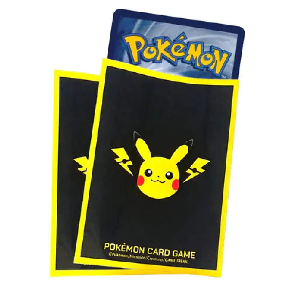 Fan of Pikachu & Thunder premium Pokémon TCG deck shields showing the high-voltage electric energy artwork for standard-sized cards