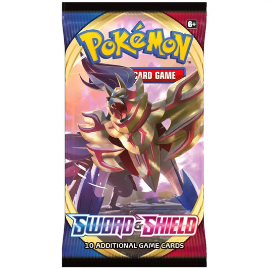 Pokémon TCG: Sword & Shield—Crown Zenith Booster Pack featuring Zamazenta artwork with 10 additional game cards.