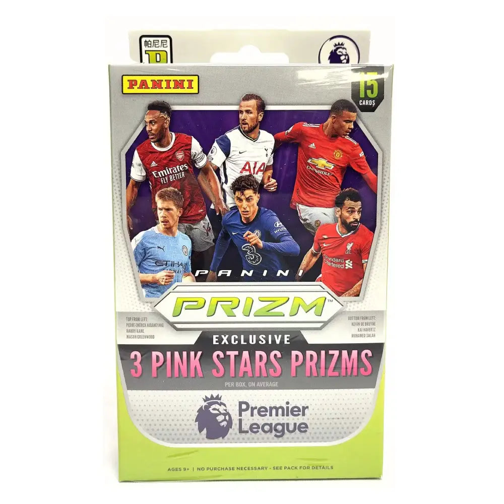 Panini Prizm Premier League trading card pack featuring soccer players from different teams.