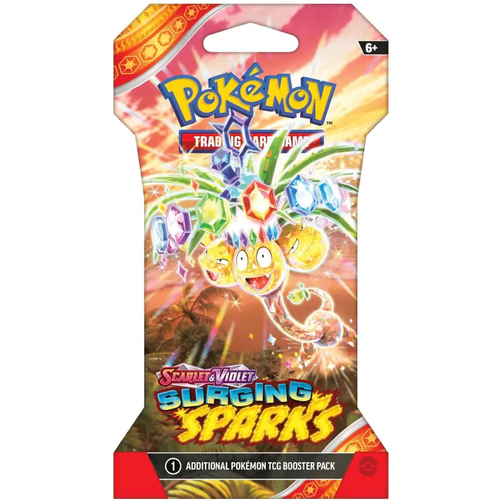 Pokémon TCG: Scarlet & Violet—Surging Sparks Sleeved Booster Pack featuring Alolan Exeggutor artwork (English Version).
