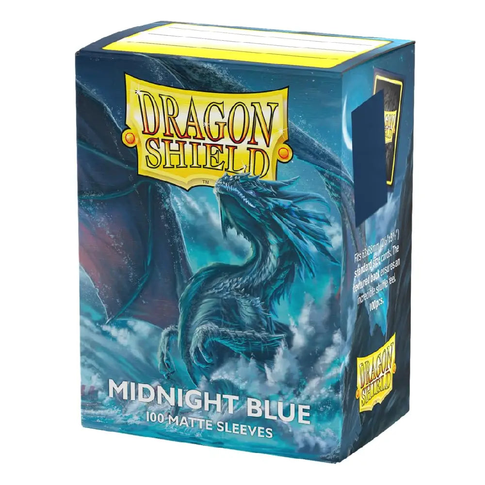Official Dragon Shield Matte Midnight Blue card sleeves 100 count box for standard size trading cards by TCGVault.