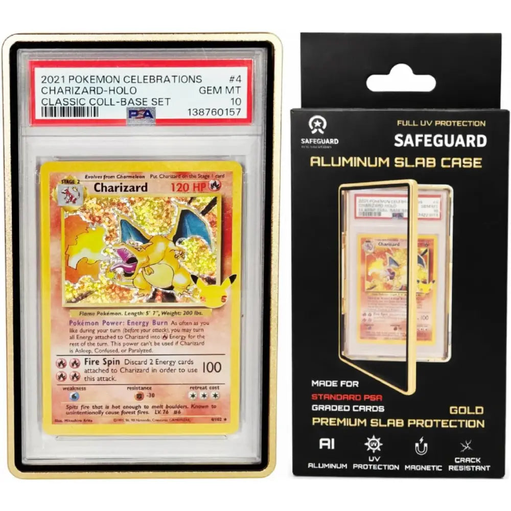 Elite Version magnetic slab case display showing the scratch-resistant surface and heavy-duty metal frame construction for premium trading card storage.