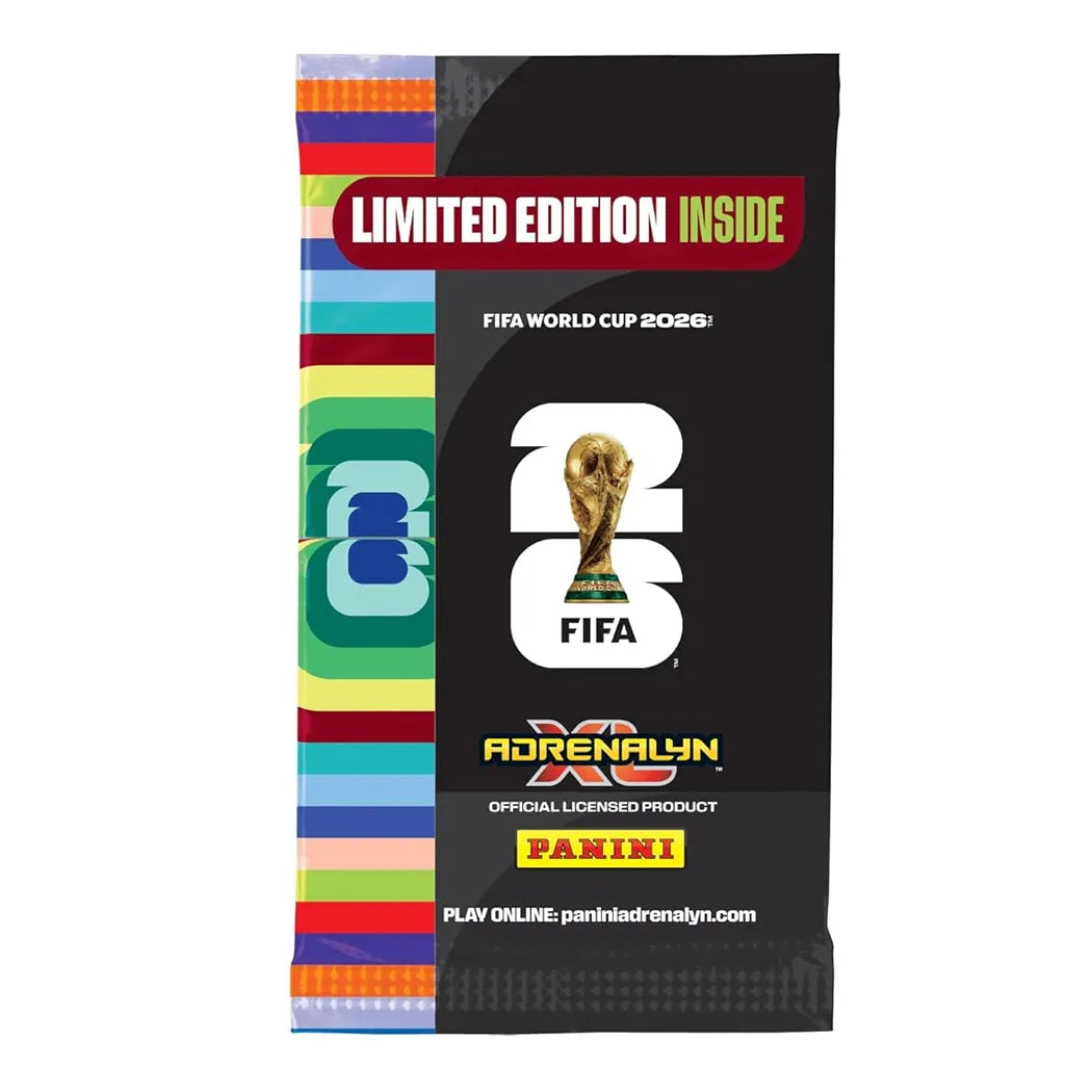 Panini FIFA World Cup 2026 Adrenalyn XL Limited Edition trading card pack featuring exclusive FIFA football collectibles
