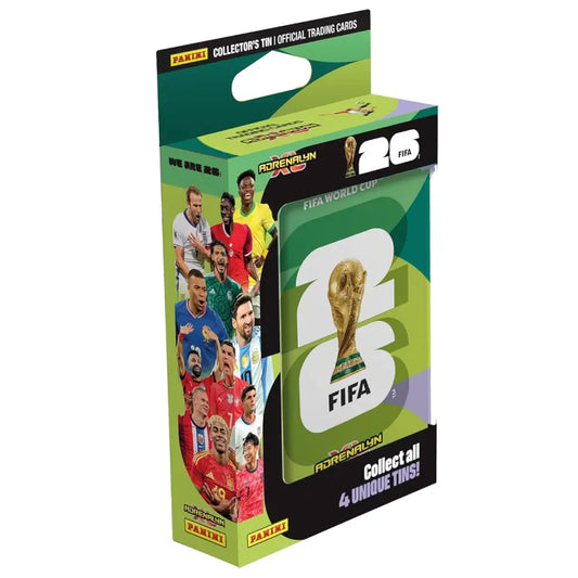 FIFA World Cup trading card packaging with player images and trophy on a white background