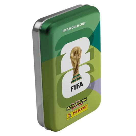 FIFA World Cup collectible tin with logo and branding on a white background