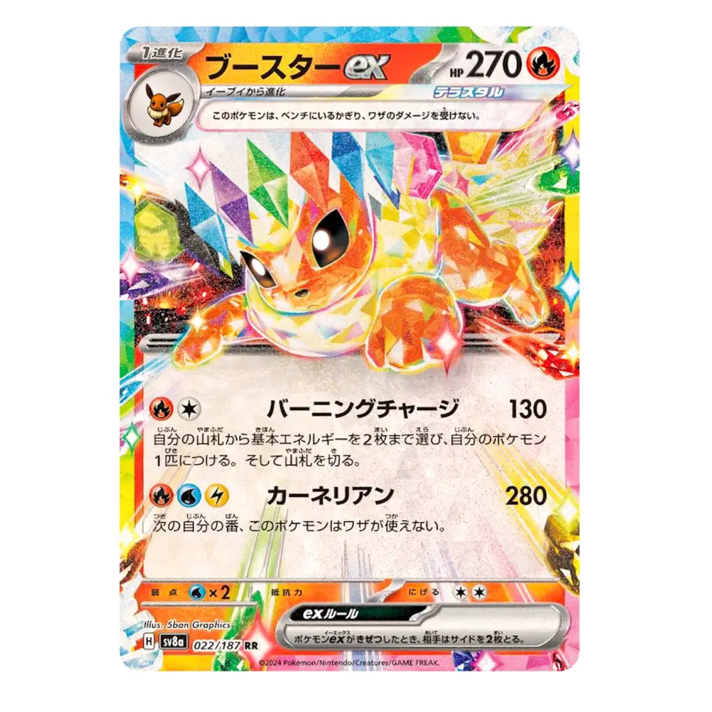 A Japanese Pokémon trading card featuring Charizard EX, with colorful artwork of the fire dragon, Japanese text, and a holographic foil card design on a plain light background.