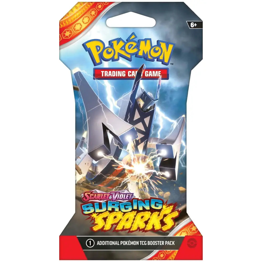 Pokémon TCG: Scarlet & Violet—Surging Sparks Sleeved Booster Pack featuring Iron Thorns artwork (English Version).