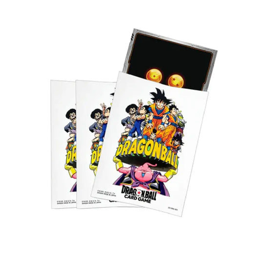 A group of Dragon Ball Z Fusion World Manga Collection 2 sleeves featuring Majin Buu and Son Goku with a Dragon Ball card inserted