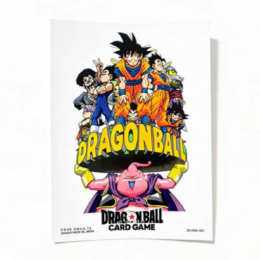 Official Dragon Ball Z Fusion World card sleeves featuring a manga-style illustration of Majin Buu holding up the Z-Warriors by TCGVault.