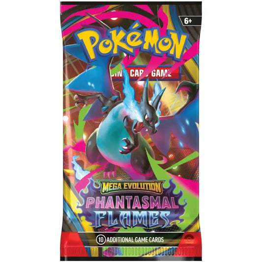 Pokemon TCG Mega Evolution Phantasmal Flames Booster Pack featuring Mega Charizard artwork – 10 Additional Game Cards | TCGVault