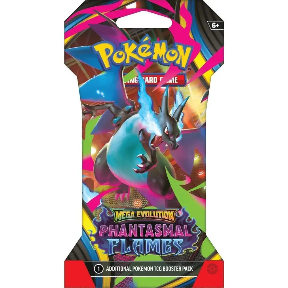 Pokemon TCG Mega Evolution Phantasmal Flames Sleeved Booster Pack featuring Mega Charizard artwork (English Version)