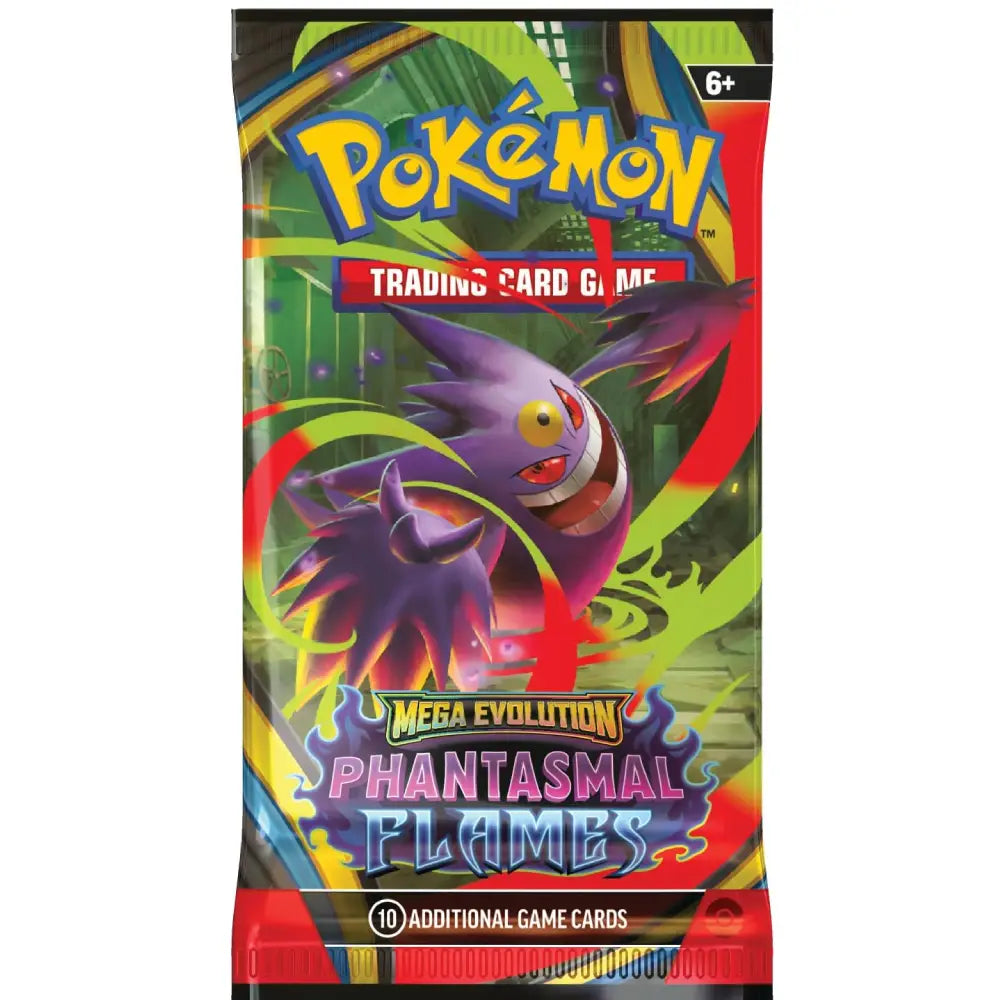 Pokemon TCG Mega Evolution Phantasmal Flames Booster Pack featuring Gengar artwork – 10 Additional Game Cards | TCGVault