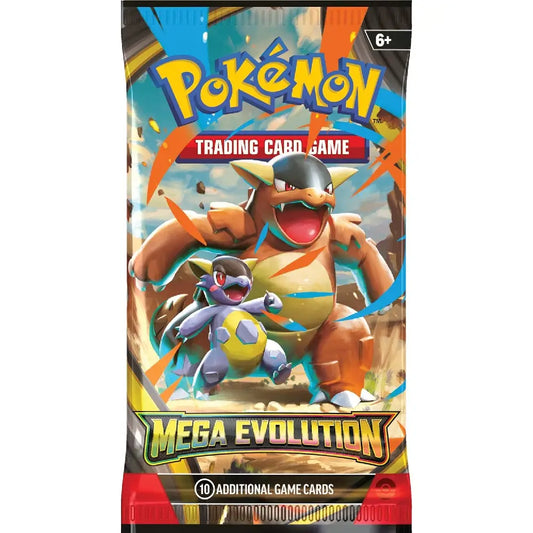 Pokemon TCG Mega Evolution Sleeved Booster Pack featuring Mega Kangaskhan artwork (English Version)