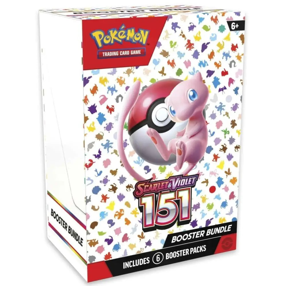 Pokémon TCG: Scarlet & Violet—151 Booster Bundle box featuring Mew artwork and including 6 booster packs.