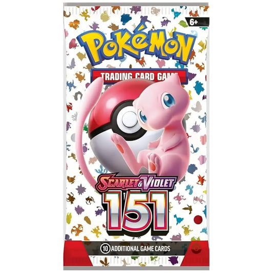 Pokémon TCG: Scarlet & Violet—151 Booster Bundle pack featuring Mew illustration and includes 6 booster cards.