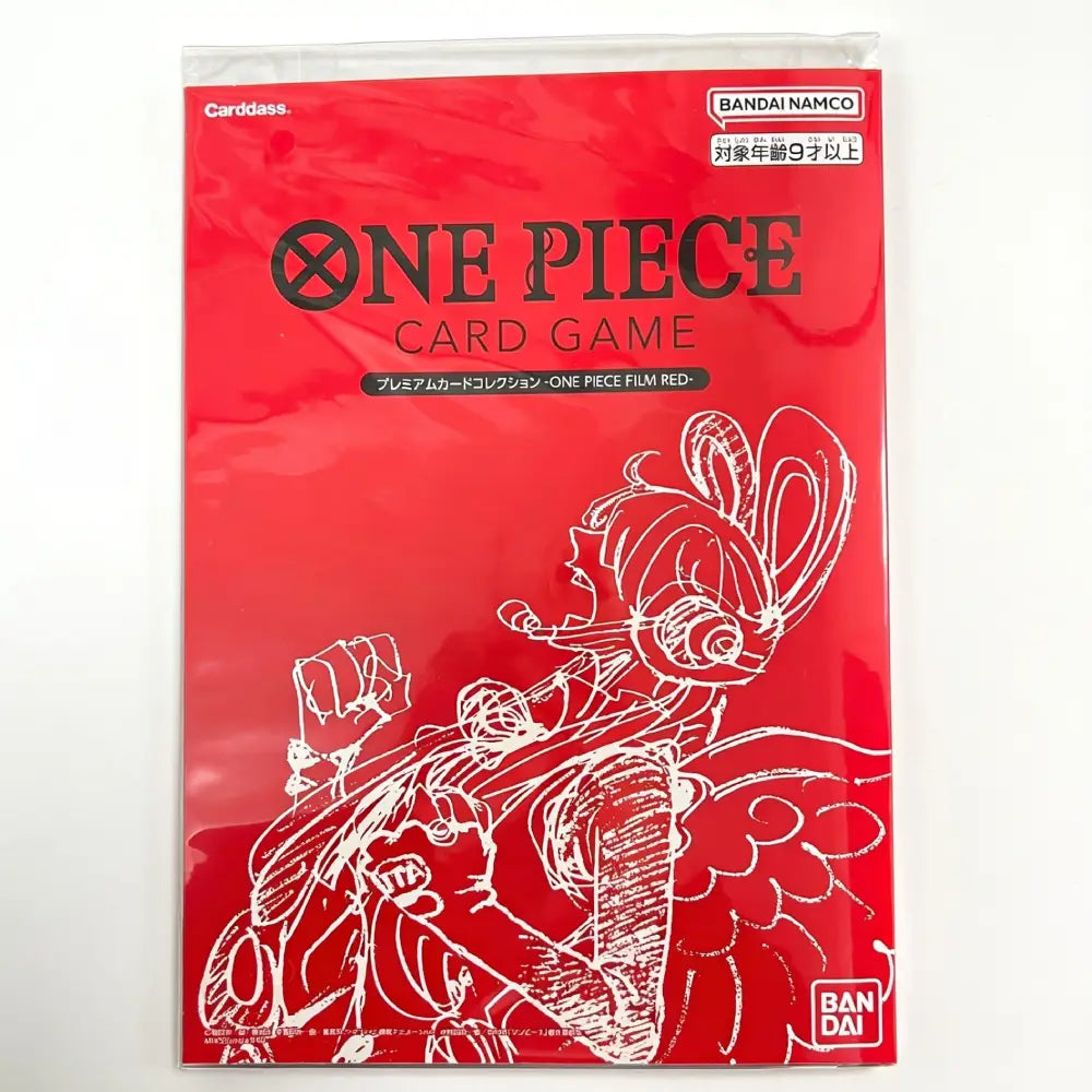 Red packaging of One Piece Card Game with character illustration on a white background