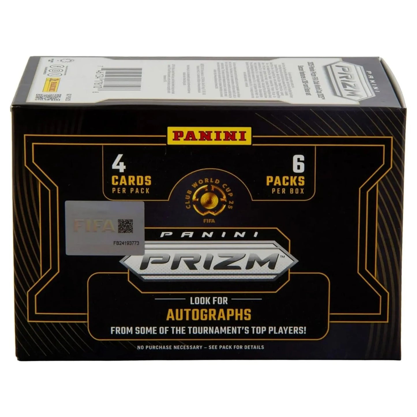 2025 Panini Prizm FIFA Club World Cup Blaster Box featuring 6 packs per box, 4 cards per pack, and exclusive Prizm soccer trading cards.