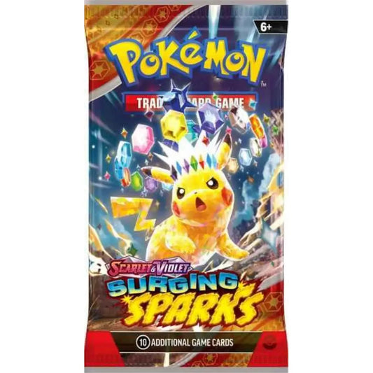 Pokemon TCG Scarlet & Violet Surging Sparks Booster Pack featuring Pikachu artwork – 10 Additional Game Cards | TCGVault