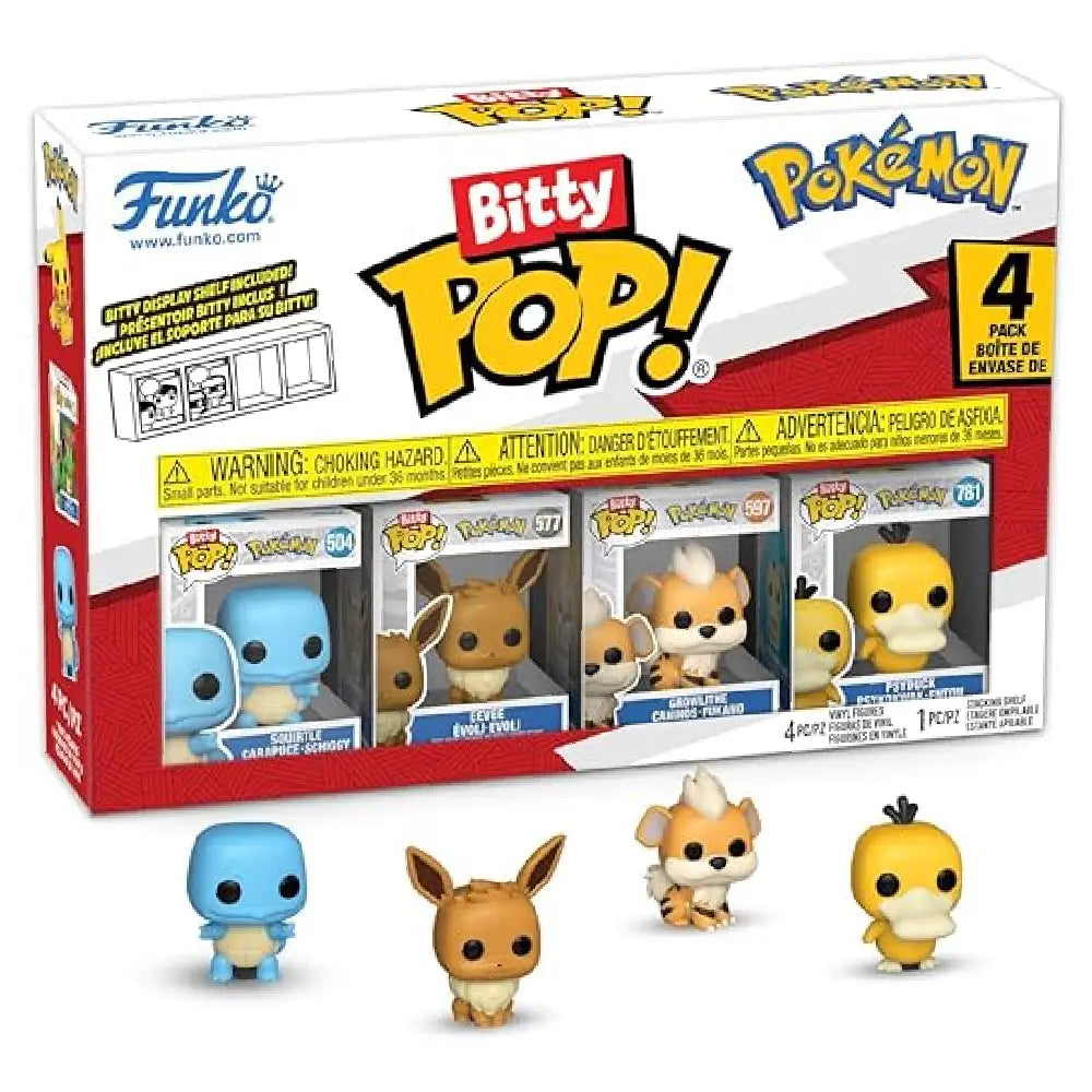 Pokémon Bitty POP! Squirtle, Eevee, Growlithe & Psyduck Mini Collectible Figures - TCG Vault