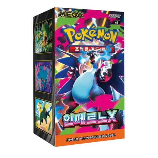 Pokémon trading card game box with colorful design and Mega branding