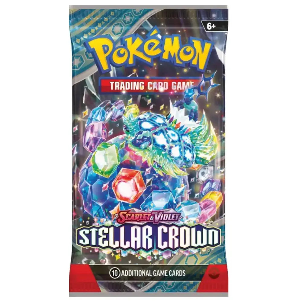 Pokémon Trading Card Game Stellar Crown pack on a white background