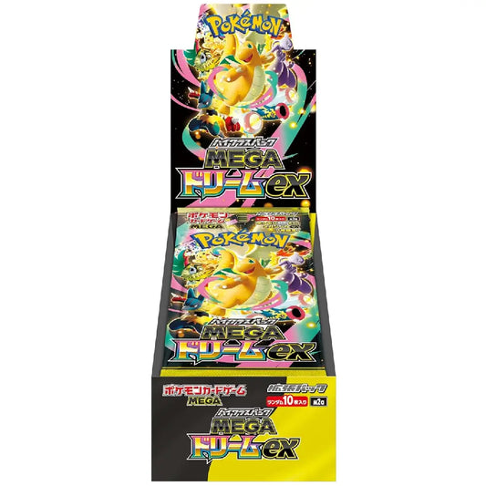 Pokemon Mega Dream EX Japanese booster box display with multiple packs and vibrant character design