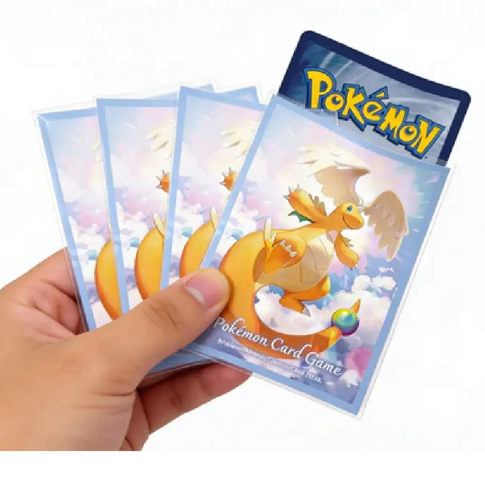 A group of premium Mega Dragonite Pokémon TCG deck shields showing the vibrant orange and blue dragon design for standard sized cards.