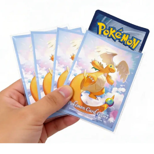 A group of premium Mega Dragonite Pokémon TCG deck shields showing the vibrant orange and blue dragon design for standard sized cards.