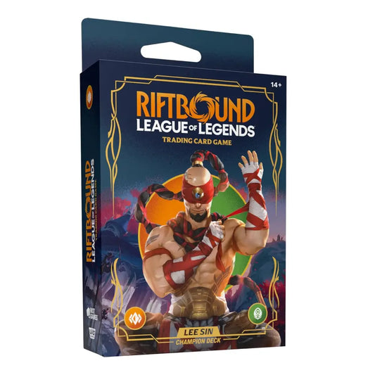 Riftbound League of Legends trading card game box with character artwork on a white background