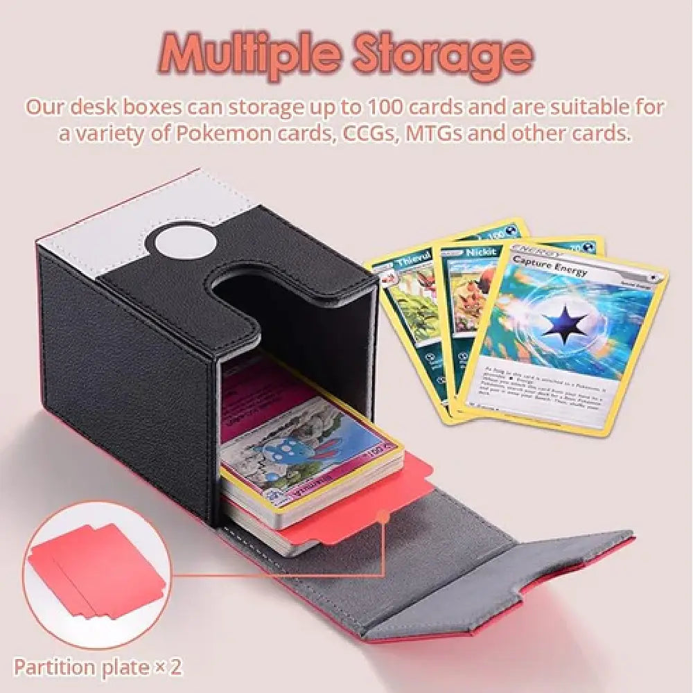 Side view of the Poké Ball themed card deck box showing the sturdy construction and textured surface for secure TCG storage - TCGVault.