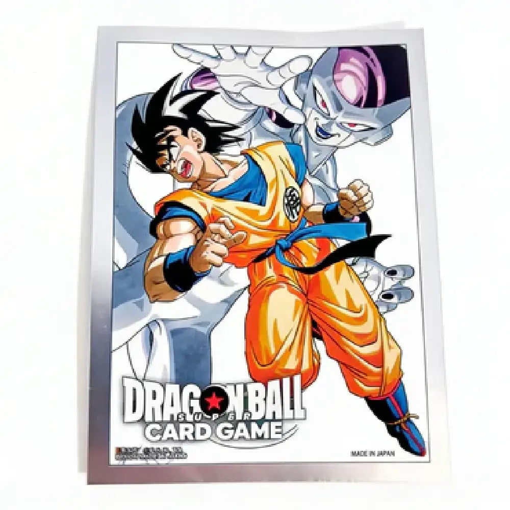 Official Dragon Ball Super Card Game sleeves featuring high-definition artwork of Son Goku vs. Frieza with a silver metallic border by TCGVault.