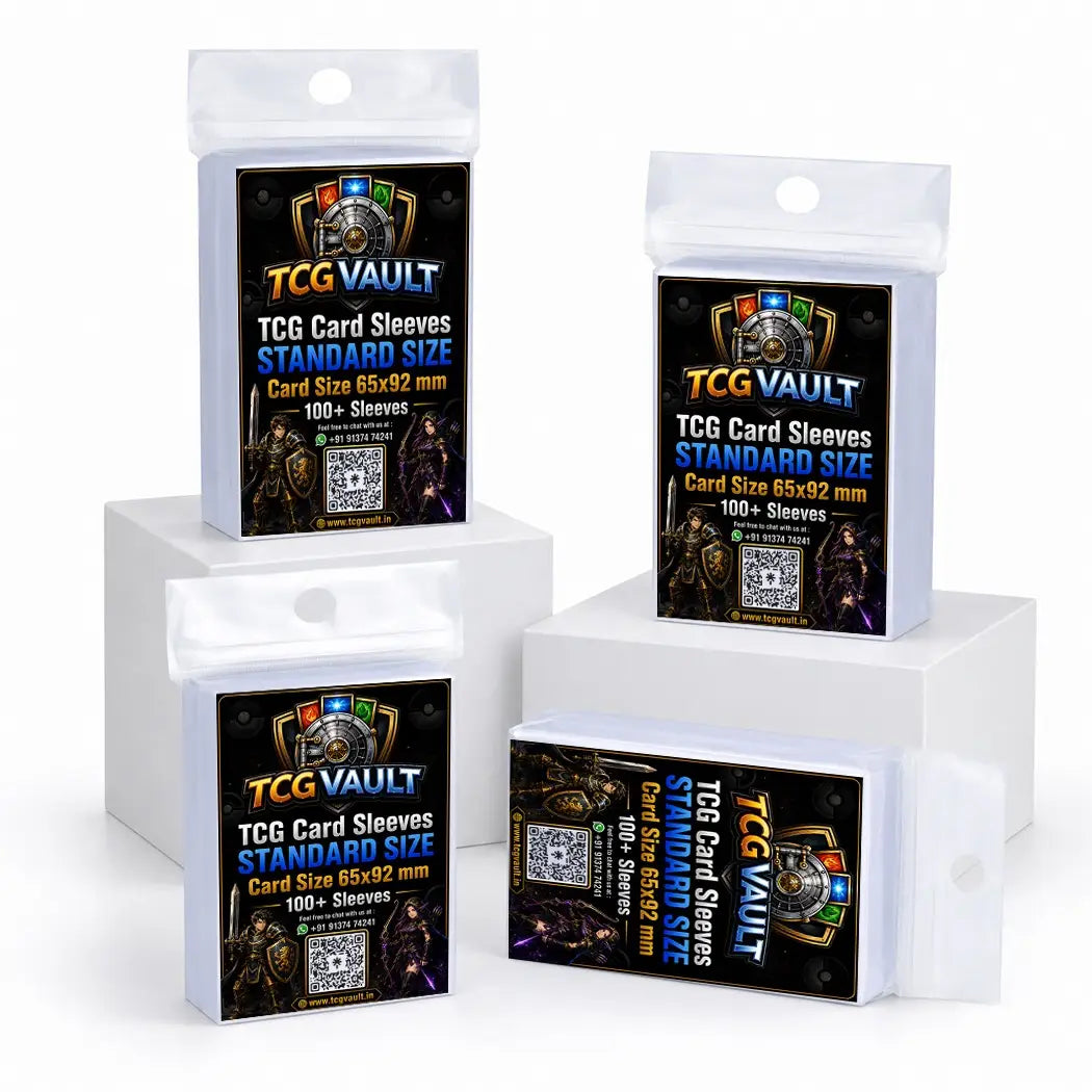 Multiple packages of TCG Vault card sleeves on a white background