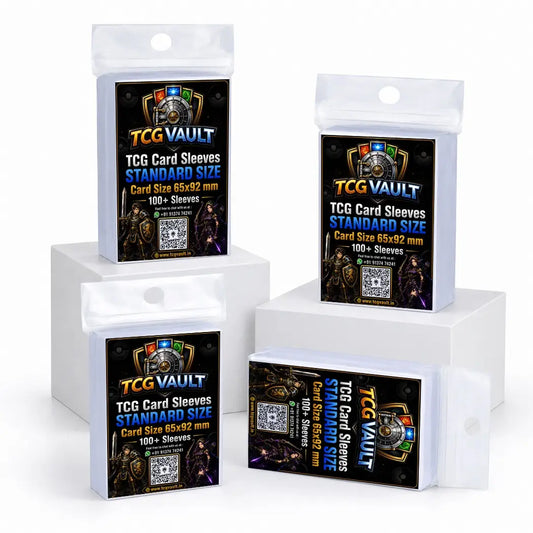 Multiple packages of TCG Vault card sleeves on a white background