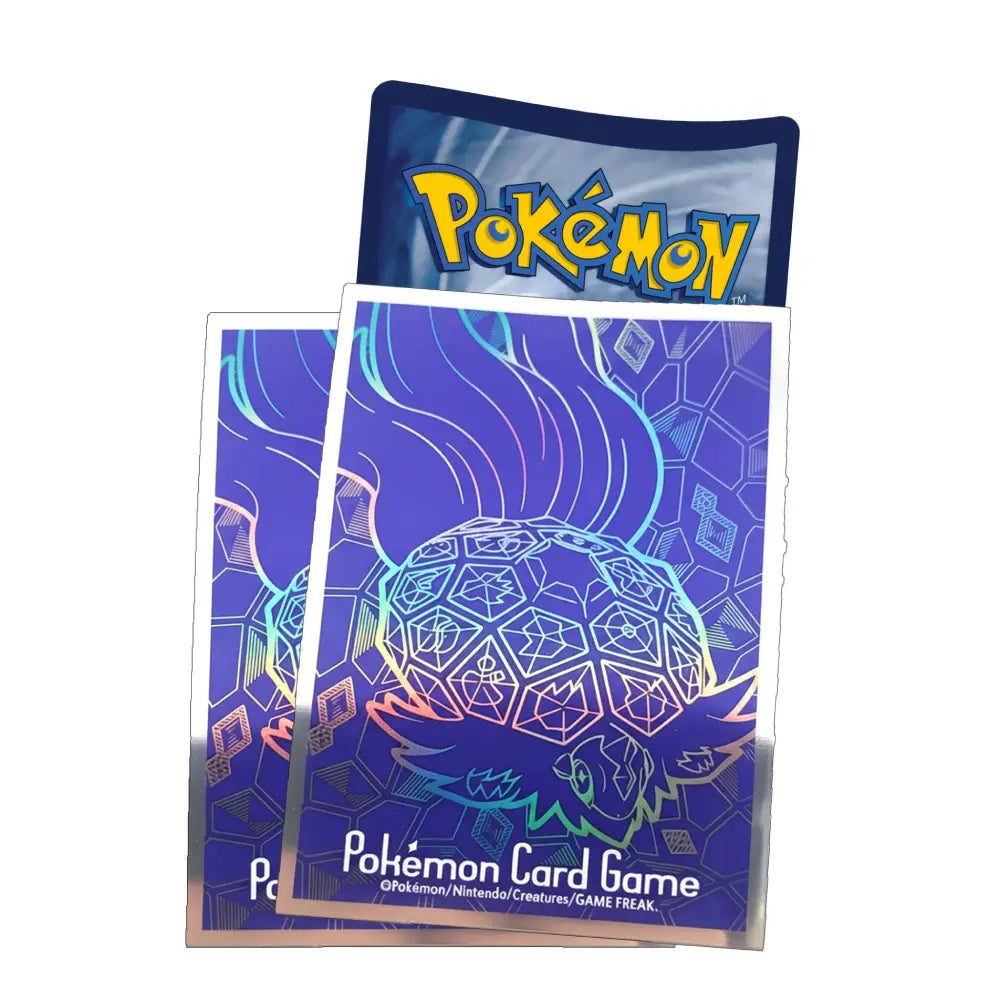 Official Pokémon Center Terapagos card sleeves in Stellar Form featuring a multi-colored crystalline shell design and the Pokémon TCG logo by TCGVault.