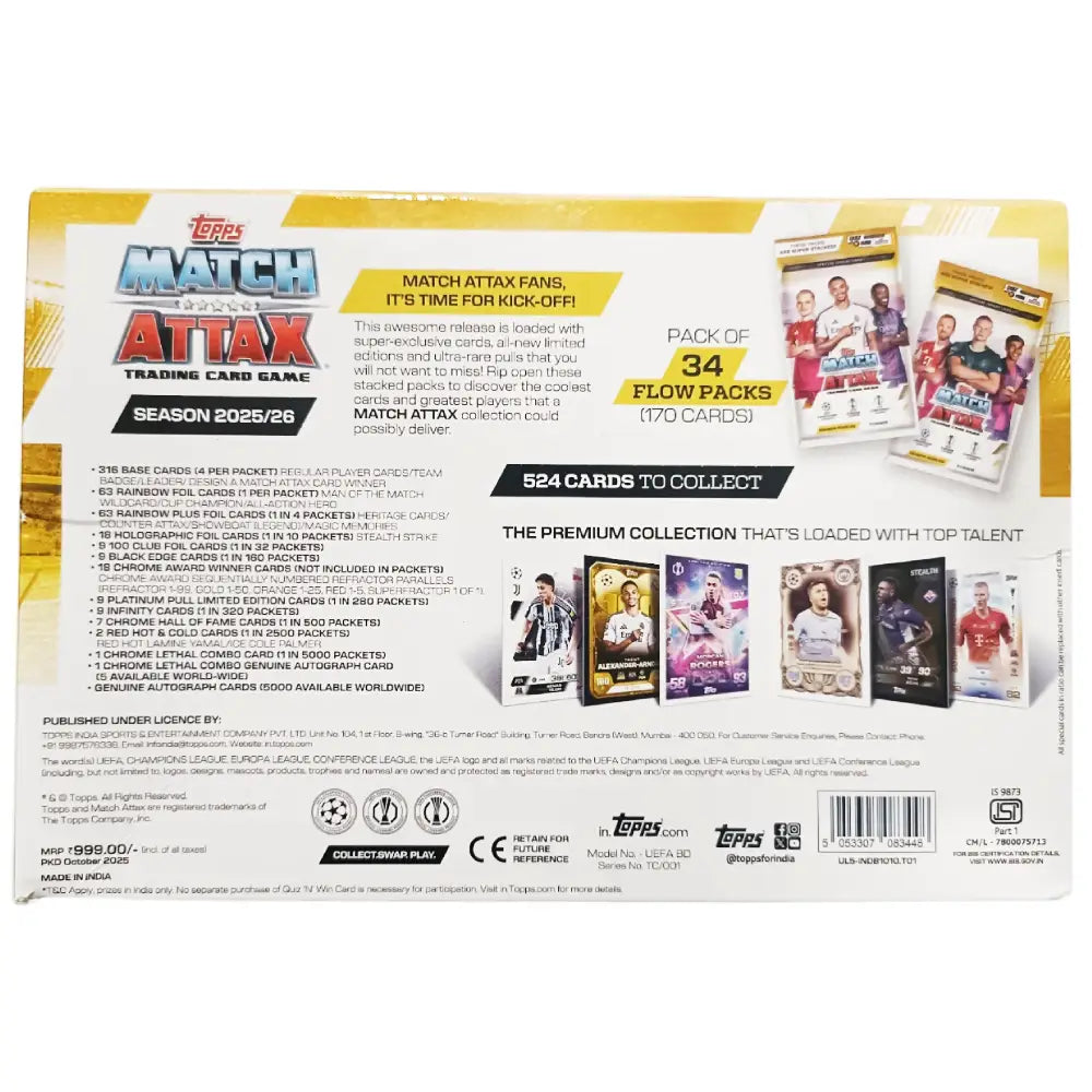 Topps Match Attax trading card game packaging with images of cards and text on a white background