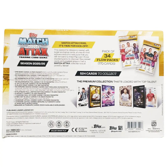 Topps Match Attax trading card game packaging with images of cards and text on a white background