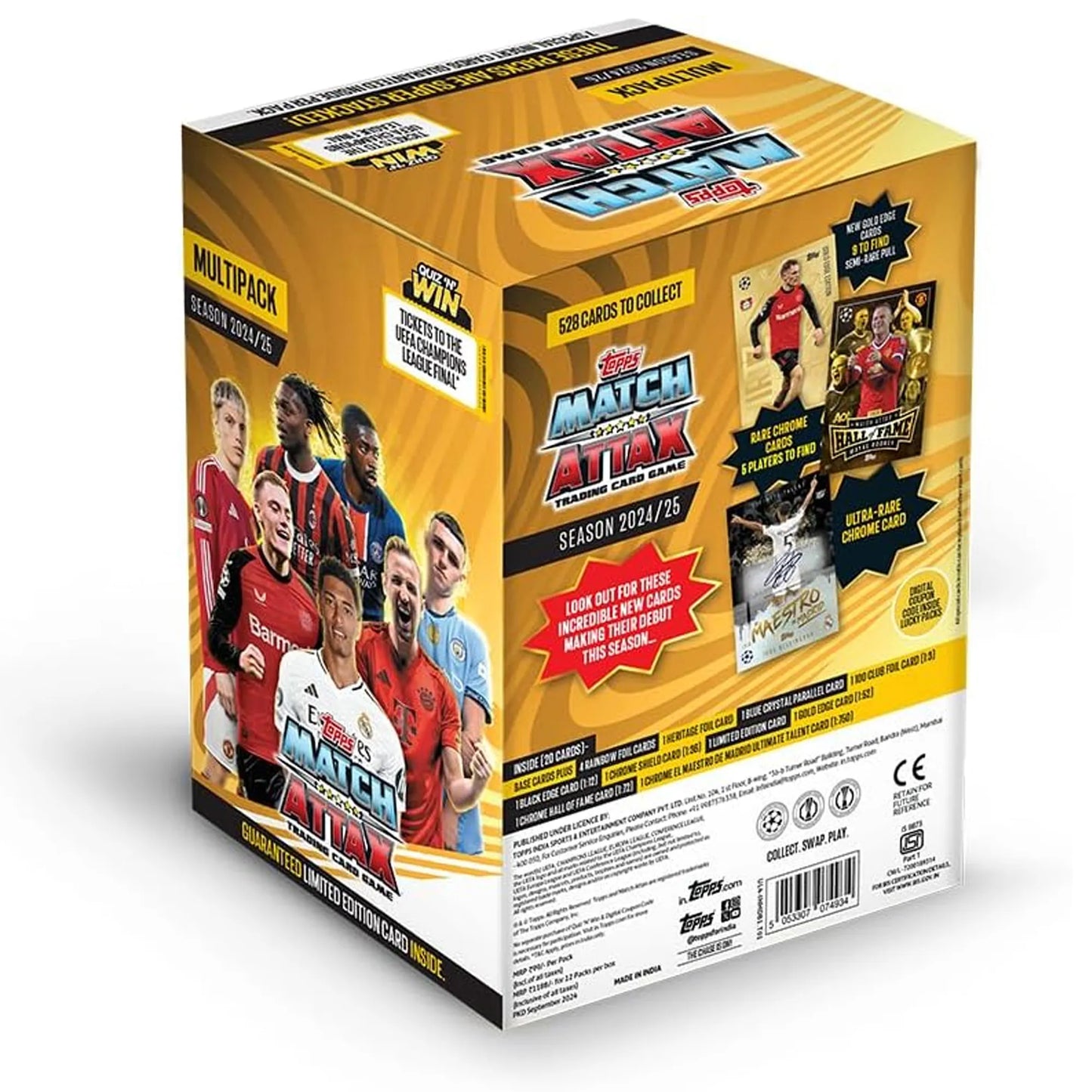 Topps UEFA Champions League Match Attax 24/25 Multipack featuring 12 trading card packs with official football collectibles and star players.