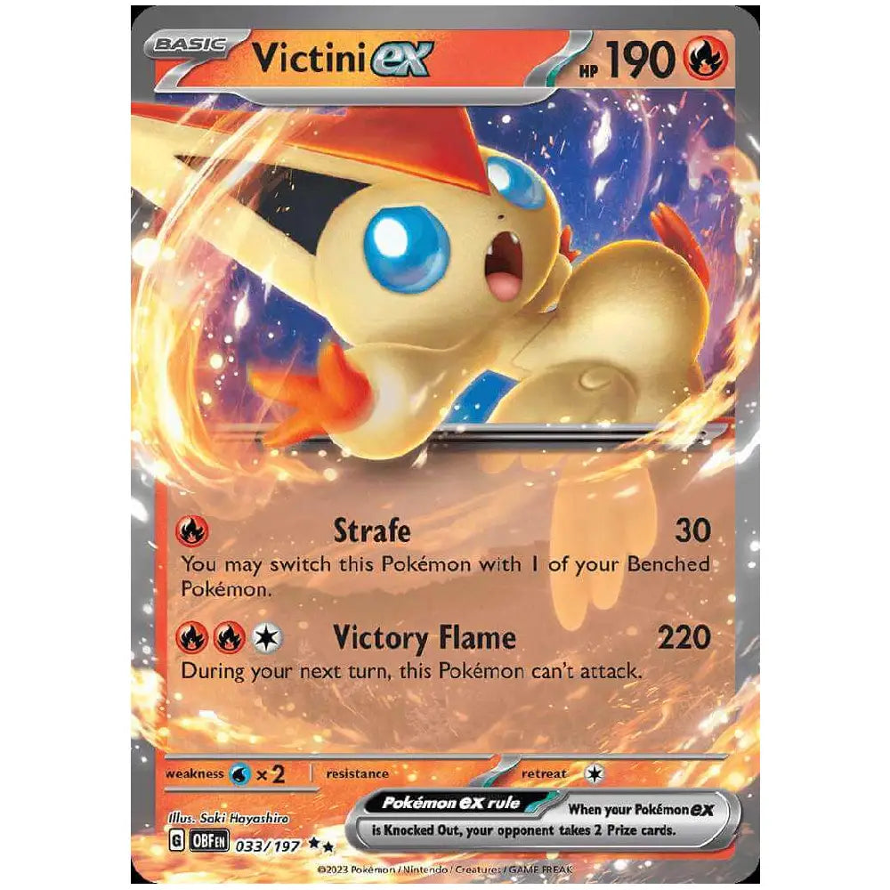 Victini ex Pokemon card close up fire type EX card from Generations starter deck