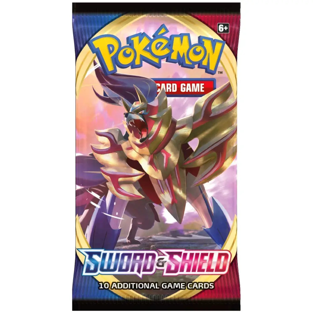 Pokémon TCG: Sword & Shield—Crown Zenith Booster Pack featuring Zamazenta artwork with 10 additional game cards.