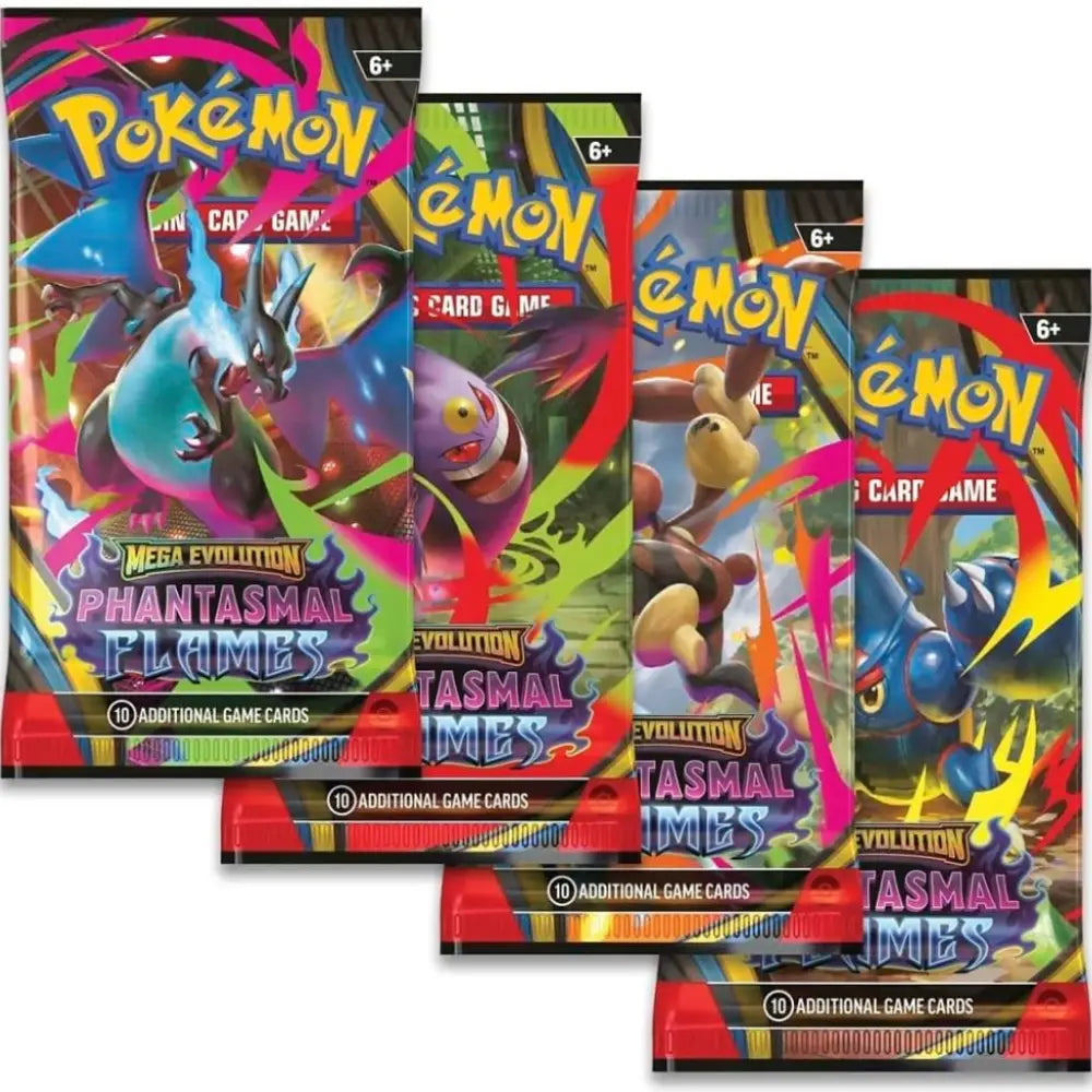 Pokemon TCG Mega Evolution Phantasmal Flames Booster Packs assorted pack artworks – 10 Additional Game Cards | TCGVault