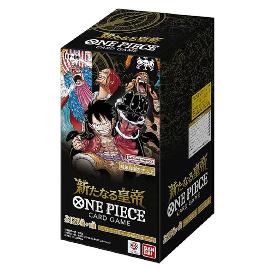 One Piece card game packaging with character illustration on a black background