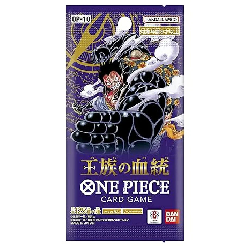 One Piece card game packaging with character design on a purple background