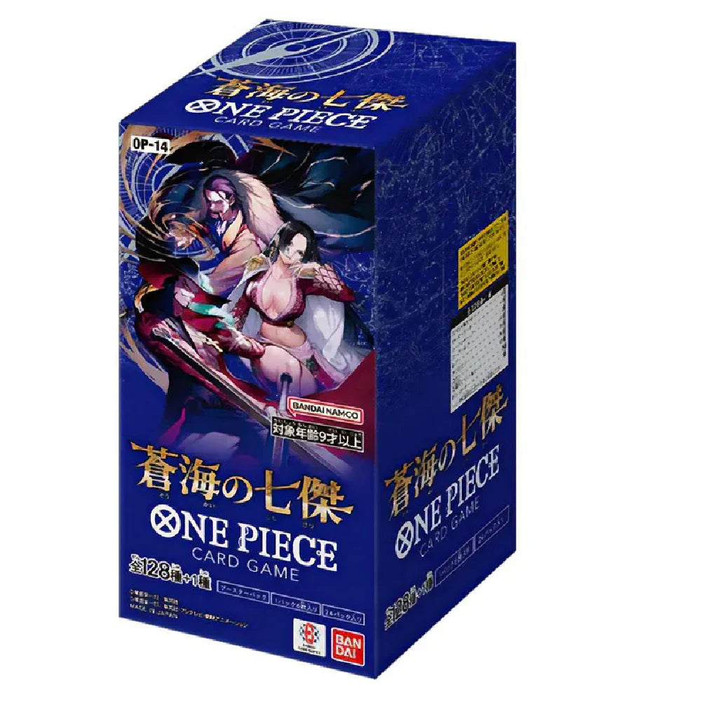One Piece card game box with characters on a blue background