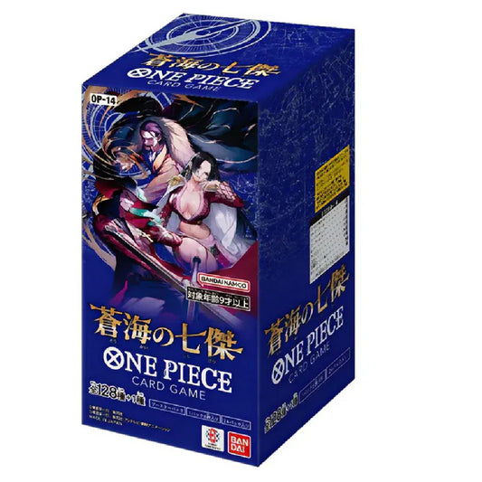 One Piece card game box with characters on a blue background