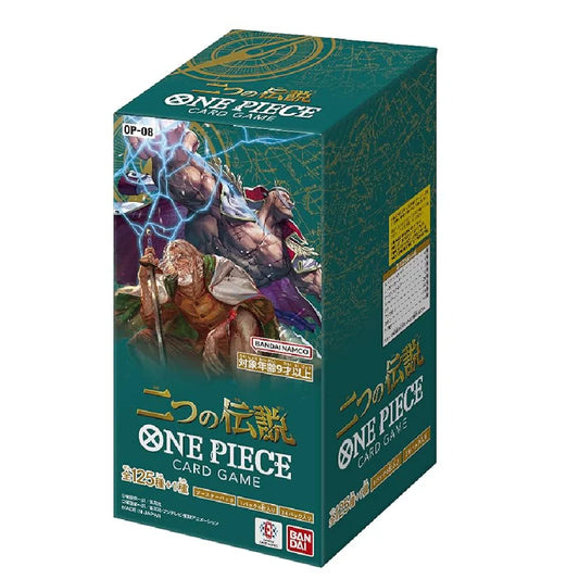 One Piece card game packaging with character illustration on a green background