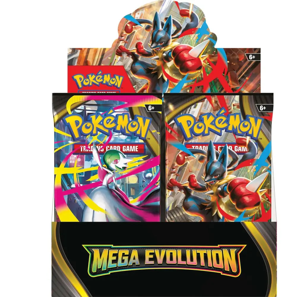 Pokemon TCG Mega Evolution Sleeved Booster Pack display with multiple pack artworks – 10 Additional Game Cards | TCGVault