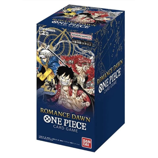 One Piece card game box with character artwork on a blue background