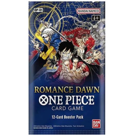 One Piece card game booster pack with characters on a blue background