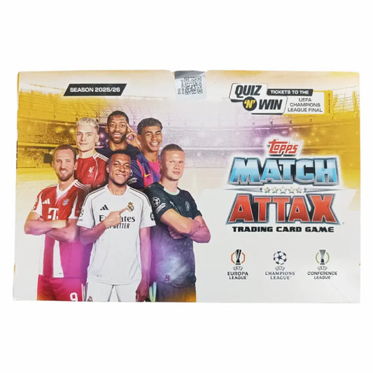 Topps Match Attax trading card game packaging with soccer players on a white background