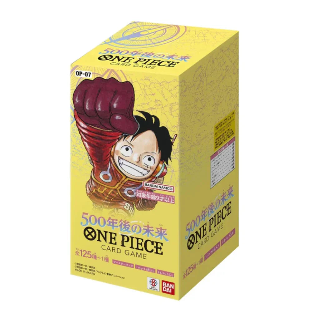 One Piece card game packaging with character illustration on a yellow background